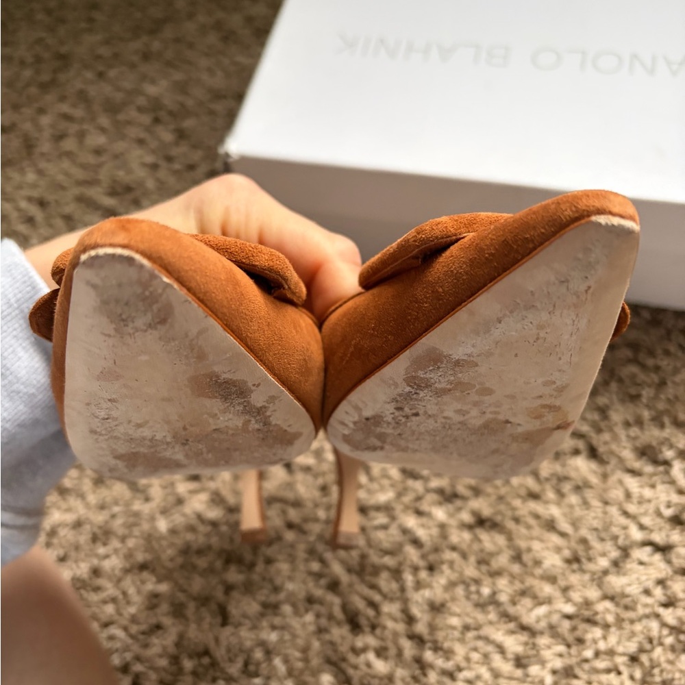 Manolo Blahnik Suede Pointed Mule in Rust Brown - Picture 7 of 9